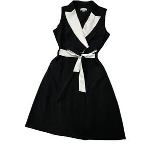 Calvin Klein Dress Womens 8 Black Tuxedo Knee Length Wrap Sleeveless Stretch